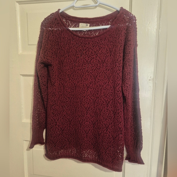 LA Hearts Burgundy Open-Knit Boho Sweater - Picture 1 of 4